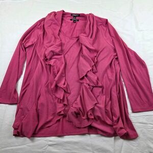 Hot Pink Cardigan Set 2 Pc Ruffle Open Front Stretchy Knit Womens 2X Gramercy 22
